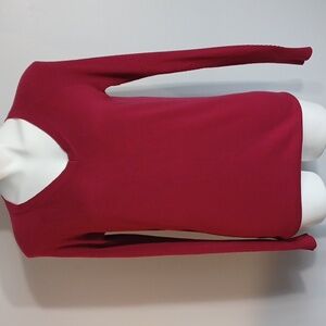 SMALL LOFT red v-neck sweater with textured long sleeves.